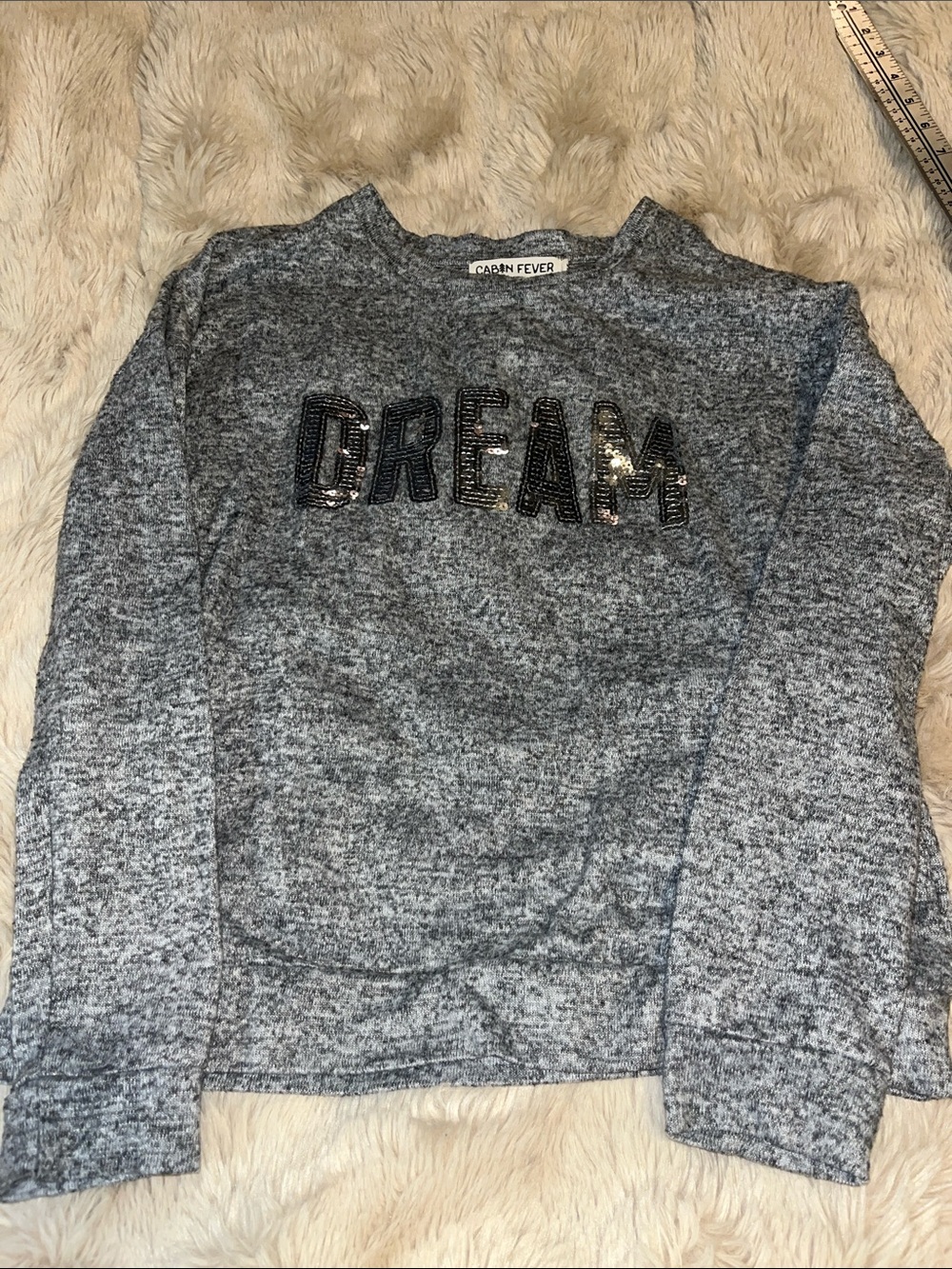 Gray 'DREAM' Sequin Crewneck Sweater